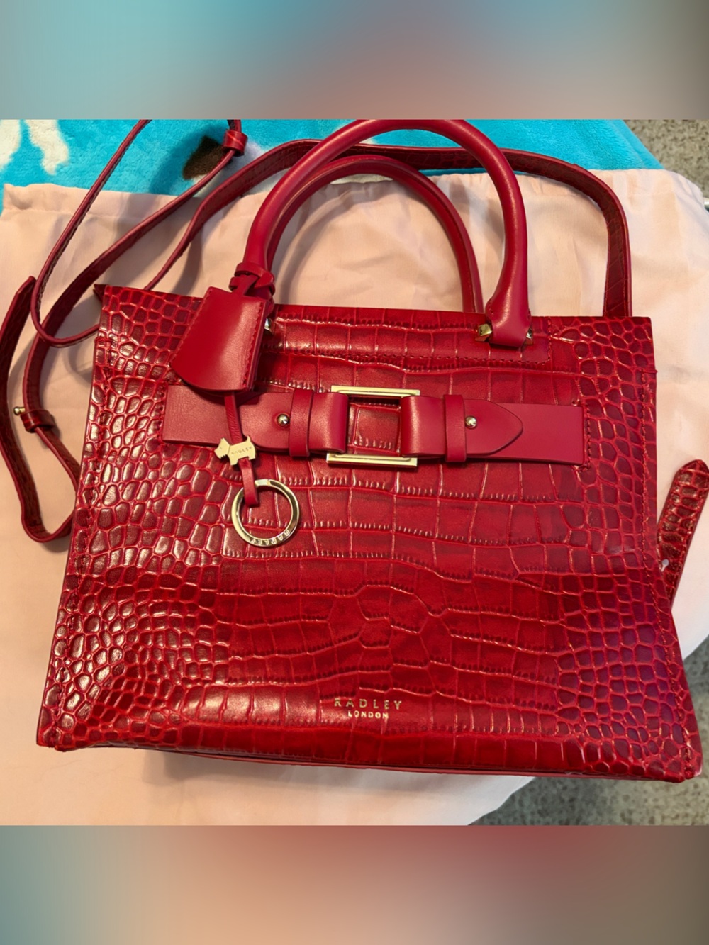 RADLEY LONDON Agnes Street Red Croc-Embossed Tote with Gold Hardware